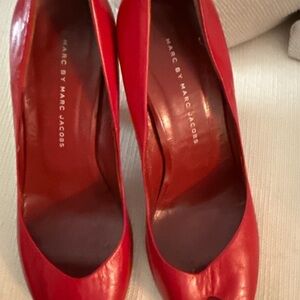 Marc by Marc Jacobs Red Leather Peep-Toe Pumps
